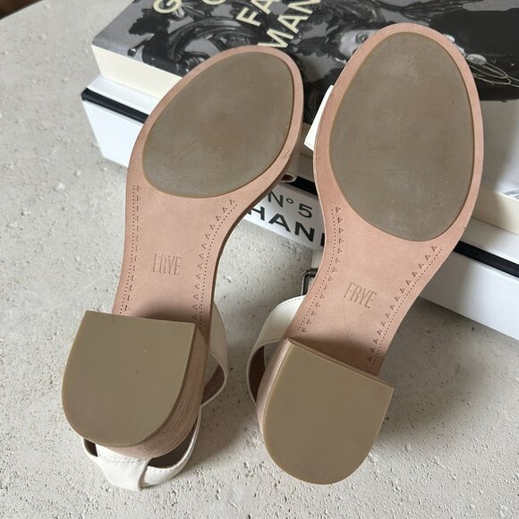 NEW NIB FRYE Women's Cindy 2-Piece Leather Ankle Strap Block Heel Sandal Ivory 6 - Picture 11 of 12